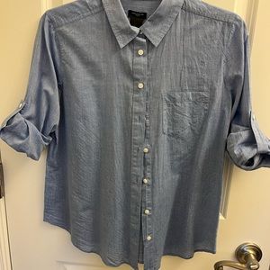 Ann Taylor Blue Shirt with Pocket and Roll Up Sleeves size MP
